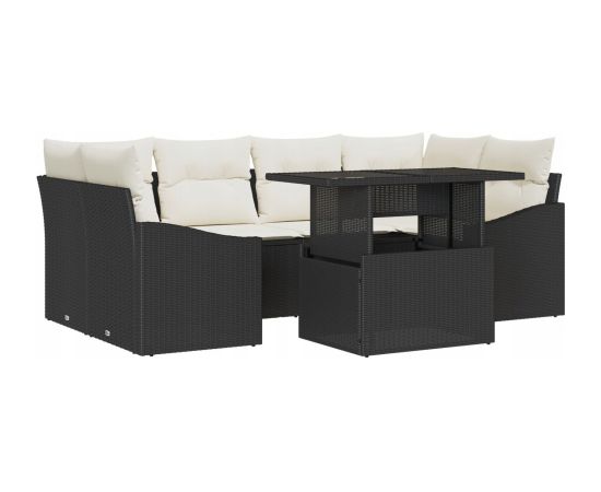 vidaXL Zestaw 7-częściowych sof ogrodowych  z poduszkami Czarny PE Rattan Dārza mēbeļu komplekti