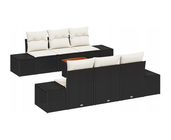 vidaXL Zestaw sof ogrodowych  w składzie 7 elementów z poduszkami Czarny Polirattan Akacja Dārza mēbeļu komplekti