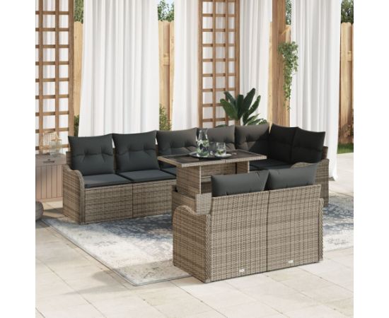 Zestaw sof do ogrodu vidaXL w 9 elementach z szarym polirattanem, Sofa ogrodowa 2-osobowa z szarym polirattanem Dārza mēbeļu komplekti