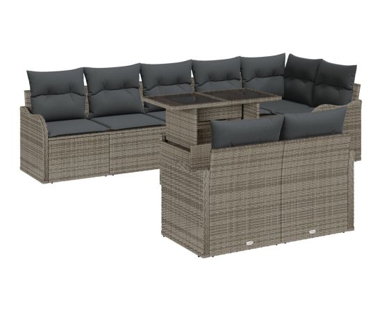 Zestaw sof do ogrodu vidaXL w 9 elementach z szarym polirattanem, Sofa ogrodowa 2-osobowa z szarym polirattanem Dārza mēbeļu komplekti