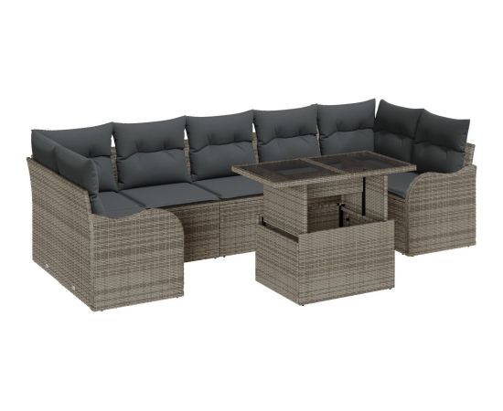 Vidaxl Zestaw 8-elementowy sof ogrodowych z poduszkami szary polirattan, Zestaw 2-osobowy sof ogrodowych z poduszkami szary polirattan Dārza mēbeļu komplekti