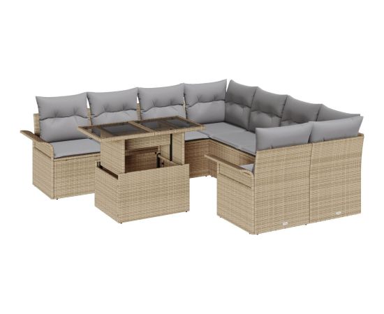 vidaXL Zestaw 9-elementowej sofy ogrodowej z poduszkami Beżowy Polirattan Dārza mēbeļu komplekti