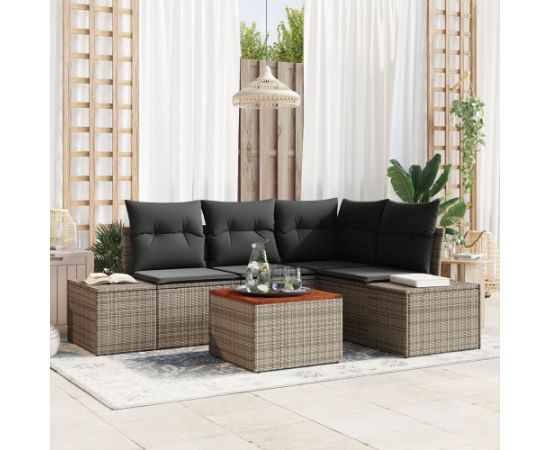 vidaXL 5-częściowy zestaw sof ogrodowych z poduszkami szary polirattan akacja Dārza mēbeļu komplekti