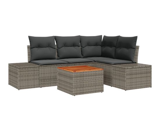 vidaXL 5-częściowy zestaw sof ogrodowych z poduszkami szary polirattan akacja Dārza mēbeļu komplekti