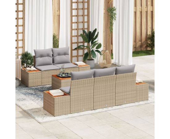 vidaXL 6-częściowy Zestaw Sof Ogrodowych z Poduszkami Beżowy Rattan Akacjowy Dārza mēbeļu komplekti