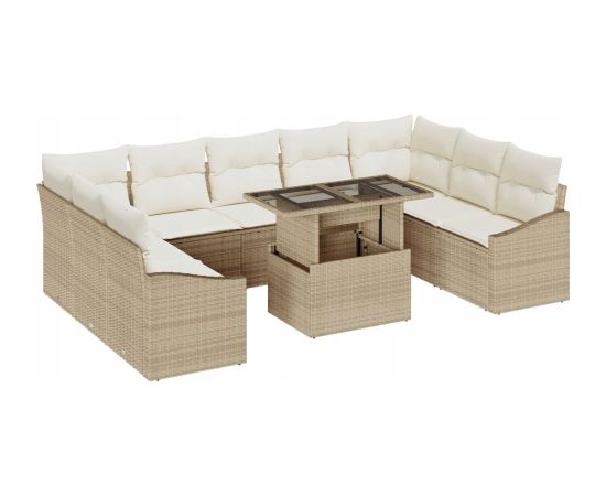 vidaXL 10-częściowy zestaw sof ogrodowych z poduszkami w beżowym polirattanie Dārza mēbeļu komplekti