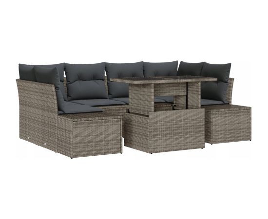 vidaXL 7 Elementowy Zestaw Sof Ogrodowych z Poduszkami Szary Rattan Polimerowy Dārza mēbeļu komplekti