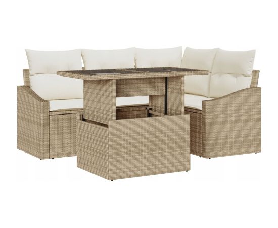 vidaXL 5-częściowy zestaw sofy ogrodowej z poduszkami Beżowy Poly Rattan Dārza mēbeļu komplekti