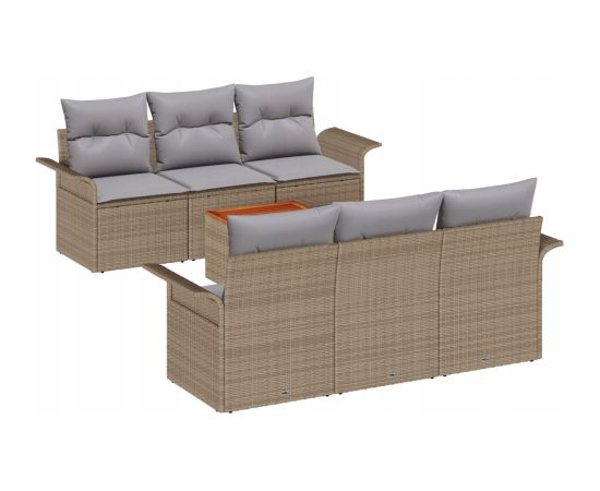 vidaXL Zestaw 7 elementowy sofy ogrodowej z poduszkami Beżowy Poli Rattan Akacja Dārza mēbeļu komplekti