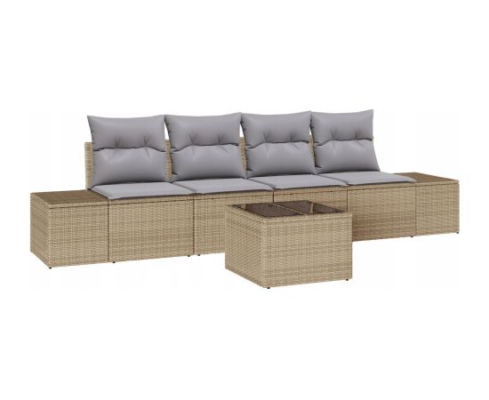 vidaXL Zestaw 5 częściowy sof ogrodowych z poduszkami Beżowy z polirattanu Dārza mēbeļu komplekti