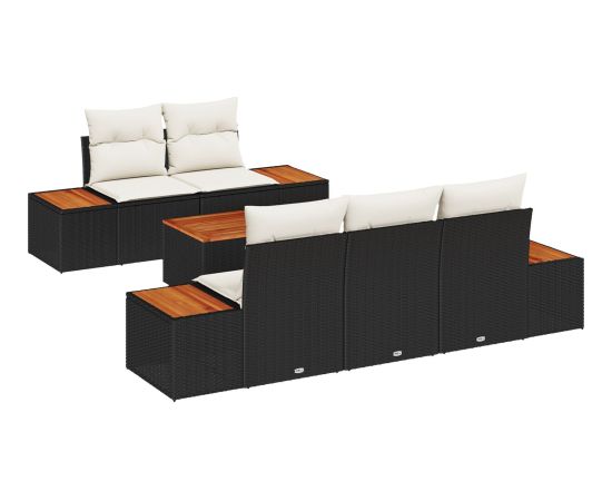 Vidaxl 6-częściowy zestaw sof ogrodowych z poduszkami czarny polirattan akacja Dārza mēbeļu komplekti