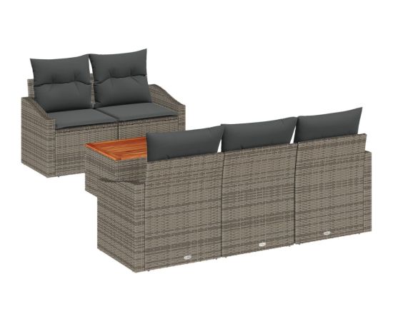 Vidaxl 6-częściowy zestaw sof ogrodowych z poduszkami Szary Polirattan Akacja Dārza mēbeļu komplekti