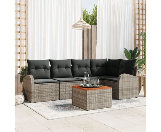 Vidaxl 6 Częściowy Zestaw Sof Ogrodowych z Poduszkami Szary Polirattan Akacja Dārza mēbeļu komplekti