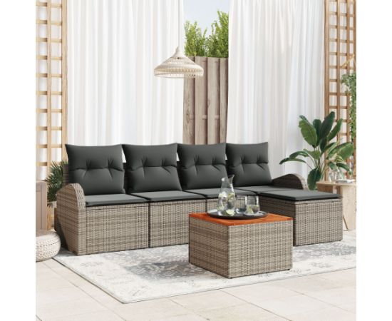 Vidaxl 6-częściowy zestaw sof ogrodowych z poduszkami szary polirattan akacja Dārza mēbeļu komplekti