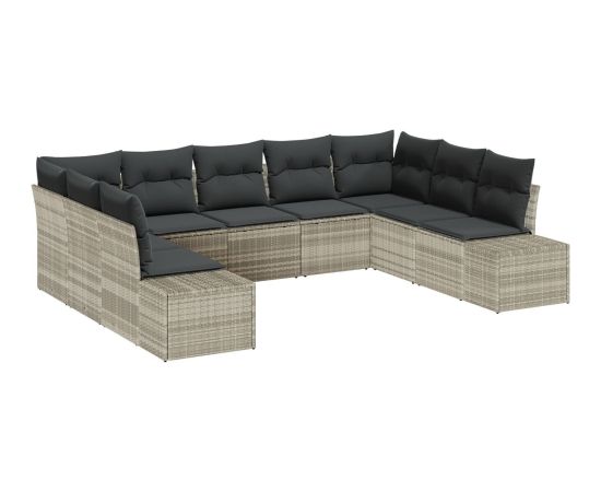 vidaXL 9-częściowy zestaw sof ogrodowych z poduszkami jasnoszary technorattan Dārza mēbeļu komplekti