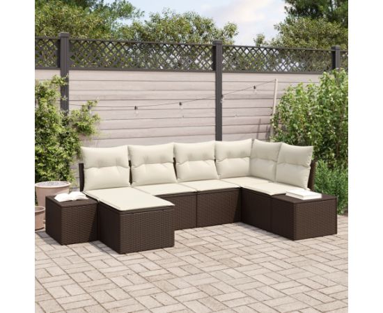 vidaXL Zestaw sof ogrodowych 6-częściowy Brązowy i biały Rattan, poliester Dārza mēbeļu komplekti