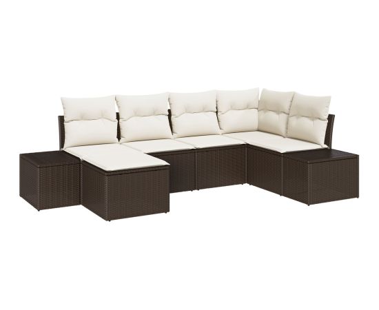 vidaXL Zestaw sof ogrodowych 6-częściowy Brązowy i biały Rattan, poliester Dārza mēbeļu komplekti