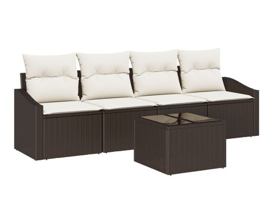 vidaXL Zestaw ogrodowy 5-elementowy z poduszkami brązowy polirattan Dārza mēbeļu komplekti