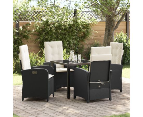 vidaXL Zestaw Do Jadalni  5 Częściowy Z Poduszkami Czarny Polirattan Dārza mēbeļu komplekti