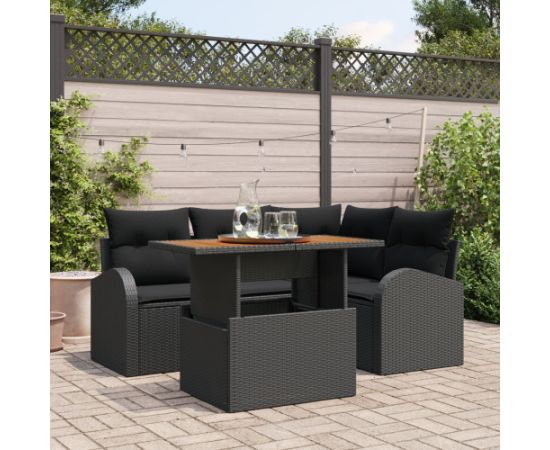 vidaXL Zestaw Ogrodowy 5 części z poduszkami czarny polirattan akacja Dārza mēbeļu komplekti