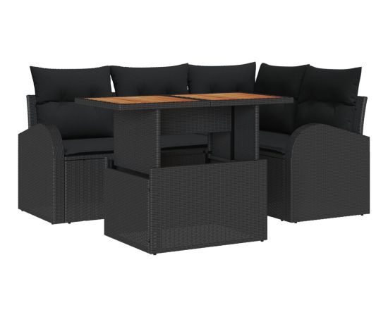 vidaXL Zestaw Ogrodowy 5 części z poduszkami czarny polirattan akacja Dārza mēbeļu komplekti