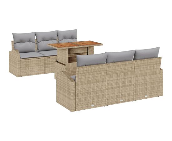 vidaXL Zestaw ogrodowy z 7 elementów z poduszkami Beżowy Polirattan Akacja Dārza mēbeļu komplekti