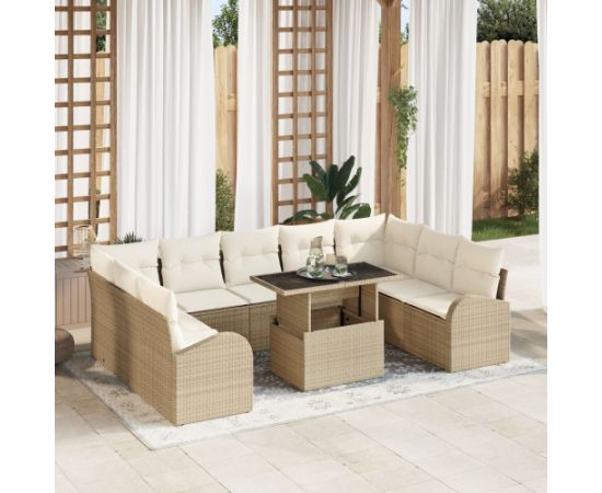 vidaXL Zestaw kanapowy z 10 elementów z poduszkami Beżowy Polirattan Dārza mēbeļu komplekti