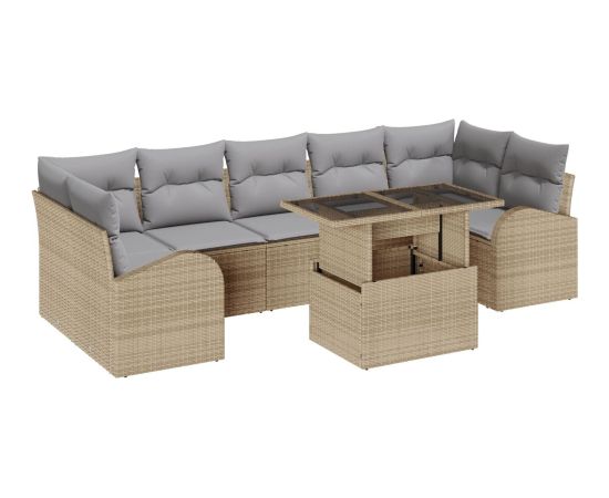 vidaXL 8-elementowy zestaw sofy ogrodowej z poduszkami Beżowy Rattan Dārza mēbeļu komplekti