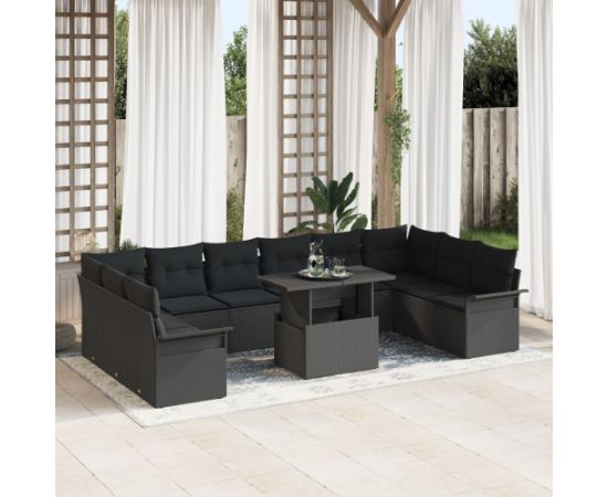 vidaXL Zestaw 11 Części Sofy Ogrodowej z Poduszkami Czarny Rattan PE Dārza mēbeļu komplekti