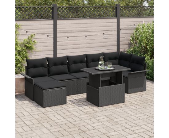 vidaXL 8-częściowy Zestaw Sof Ogrodowych z Poduszkami Czarny Polirattan Dārza mēbeļu komplekti