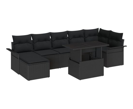 vidaXL 8-częściowy Zestaw Sof Ogrodowych z Poduszkami Czarny Polirattan Dārza mēbeļu komplekti