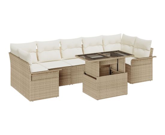 vidaXL Beżowy zestaw 8 częściowych sof ogrodowych z poduszkami Poli Rattan Dārza mēbeļu komplekti