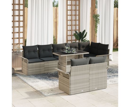 vidaXL Zestaw 9 częsciowych sof ogrodowych z poduszkami w jasnym szarym polirattan Dārza mēbeļu komplekti