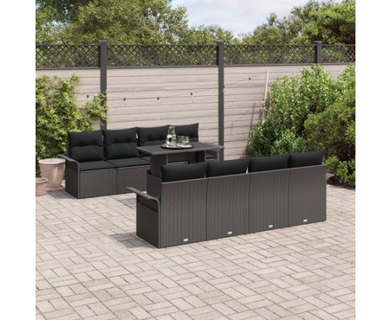 vidaXL 9-elementowy zestaw sof ogrodowych  z poduszkami Czarny Polirattan Dārza mēbeļu komplekti