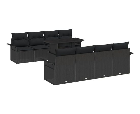 vidaXL 9-elementowy zestaw sof ogrodowych  z poduszkami Czarny Polirattan Dārza mēbeļu komplekti
