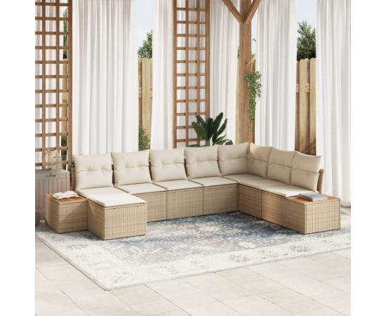 vidaXL Zestaw 8-elementowy sof ogrodowych z poduszkami Beżowy Polirattan Akacja Dārza mēbeļu komplekti