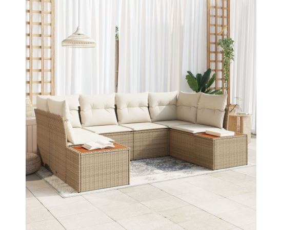 vidaXL Zestaw 6-częściowych sof ogrodowych z poduszkami Beżowy Polirattan Akacja Dārza mēbeļu komplekti