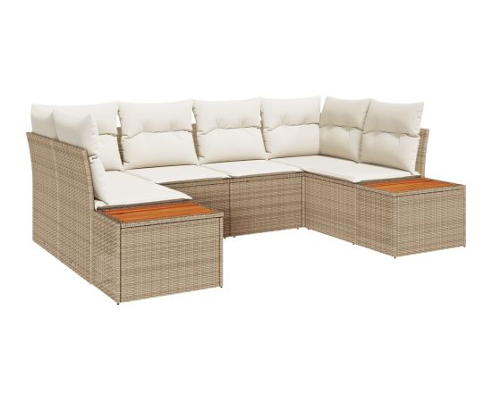 vidaXL Zestaw 6-częściowych sof ogrodowych z poduszkami Beżowy Polirattan Akacja Dārza mēbeļu komplekti