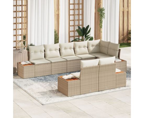 vidaXL Zestaw sof ogrodowych  8 części z poduszkami beżowy polirattan akacjowy Dārza mēbeļu komplekti