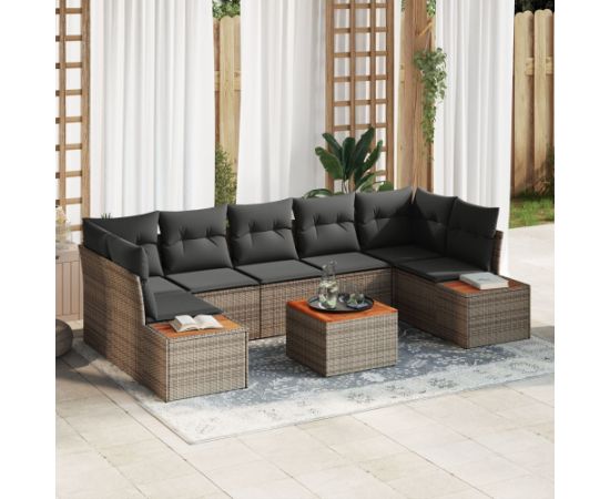 vidaXL 8 Częściowy Zestaw Sofowy do Ogrodu z Poduszkami Szary Polirattan Akacja Dārza mēbeļu komplekti