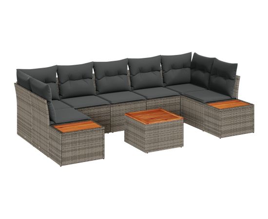 vidaXL 8 Częściowy Zestaw Sofowy do Ogrodu z Poduszkami Szary Polirattan Akacja Dārza mēbeļu komplekti