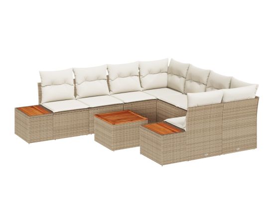 vidaXL Zestaw 9-elementowy kanap ogrodowych z poduszkami beżowy poli rattan akacja Dārza mēbeļu komplekti