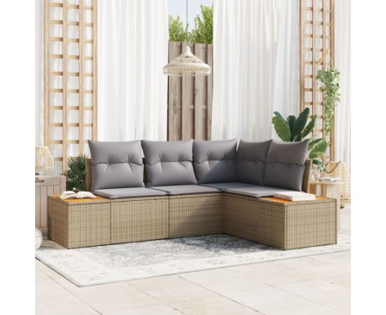 vidaXL Zestaw 4-częściowy sof ogrodowych z poduszkami beżowy poli rattan akacja Dārza mēbeļu komplekti