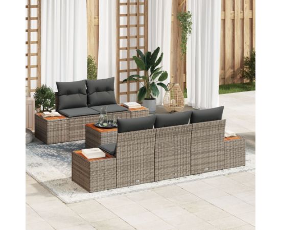 vidaXL 6-częściowy Zestaw Sof Ogrodowych z Poduszkami Szary Polirattan Akacja Dārza mēbeļu komplekti