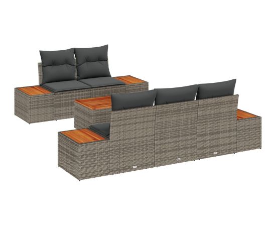 vidaXL 6-częściowy Zestaw Sof Ogrodowych z Poduszkami Szary Polirattan Akacja Dārza mēbeļu komplekti