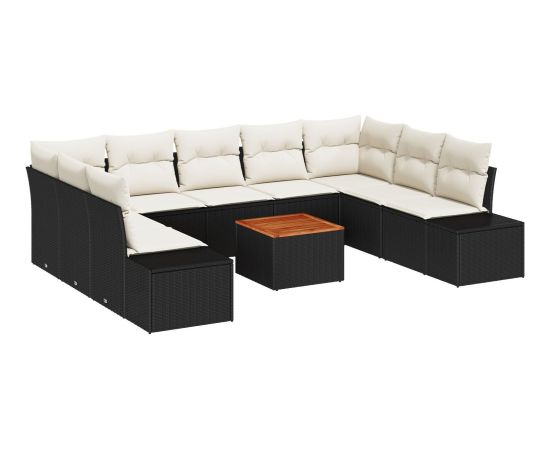 vidaXL Zestaw sof ogrodowych  10 części Czarny i kremowy Rattan, poliester Dārza mēbeļu komplekti