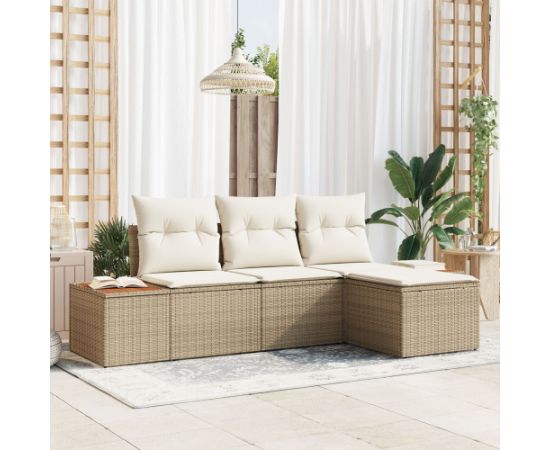 vidaXL 4-częściowy zestaw sof ogrodowych z poduszkami Beżowy Polirattan Akacja Dārza mēbeļu komplekti