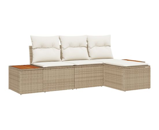 vidaXL 4-częściowy zestaw sof ogrodowych z poduszkami Beżowy Polirattan Akacja Dārza mēbeļu komplekti