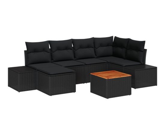 vidaXL Zestaw 7 elementów sofy ogrodowej z poduszkami czarny polirattan akacja Dārza mēbeļu komplekti