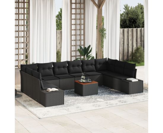 vidaXL zestaw sofy ogrodowej z poduszkami 11 elementów czarny poli rattan akacja Dārza mēbeļu komplekti